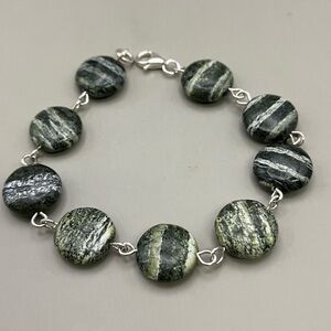 Elegant Zebrastone Gemstone and Sterling Silver Bracelet